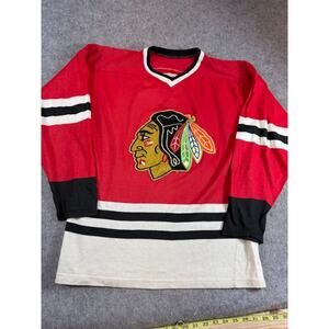 Vintage 1950s Chicago Blackhawks #3 Jersey Men Large Red Hockey Pierre Pilote